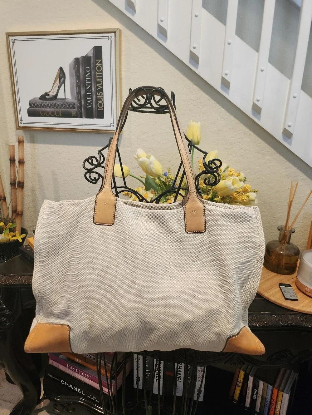 Tory Burch Ella Beige Canvas Tote